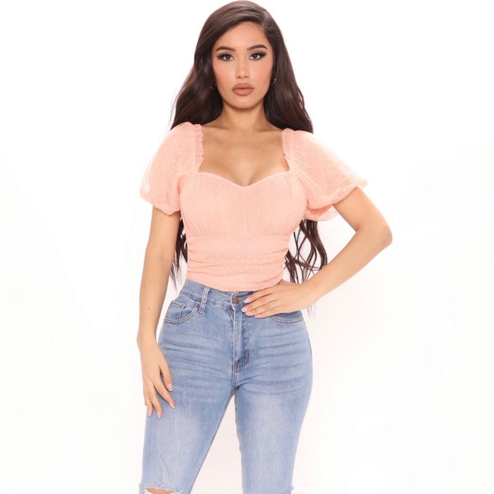 (L) Dot Mesh Bodysuit - Peach
